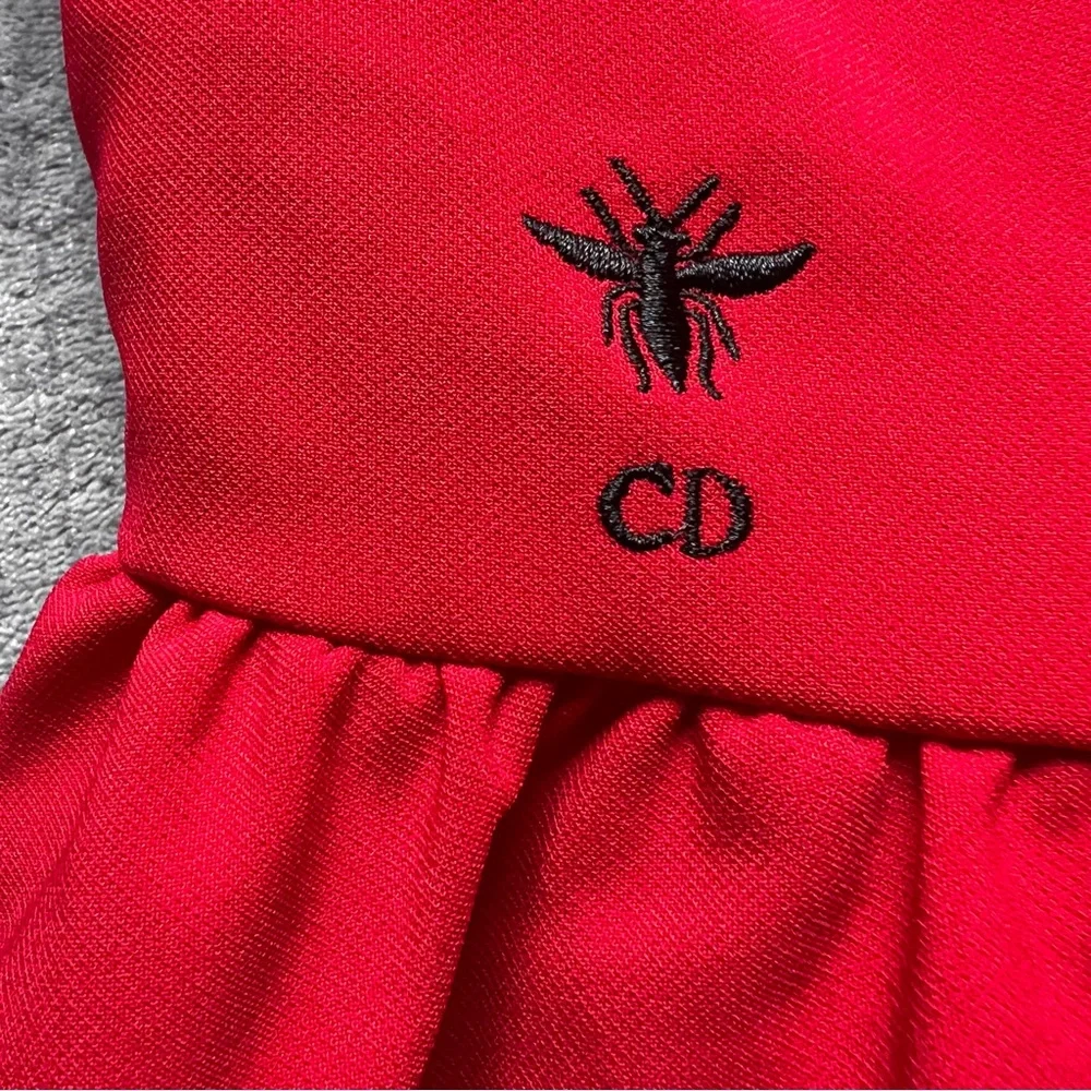 Red Mini Dress Sz 2 Wool Silk Made in Italy CD Embroidered Logo Black